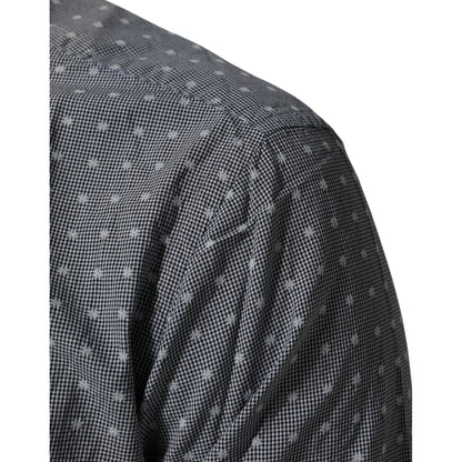 AGLINI Gray Polka Dot Cotton Button Down Long Sleeves Shirt
