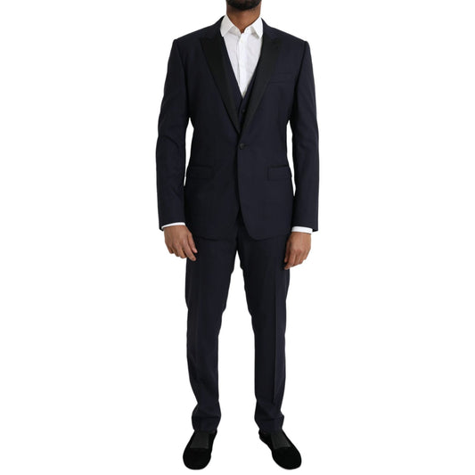 Dolce & Gabbana Blue Wool MARTINI 1 Button Men 3 Piece Suit