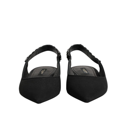 Dolce & Gabbana Black Crystal Charmeuse Slingback Shoes