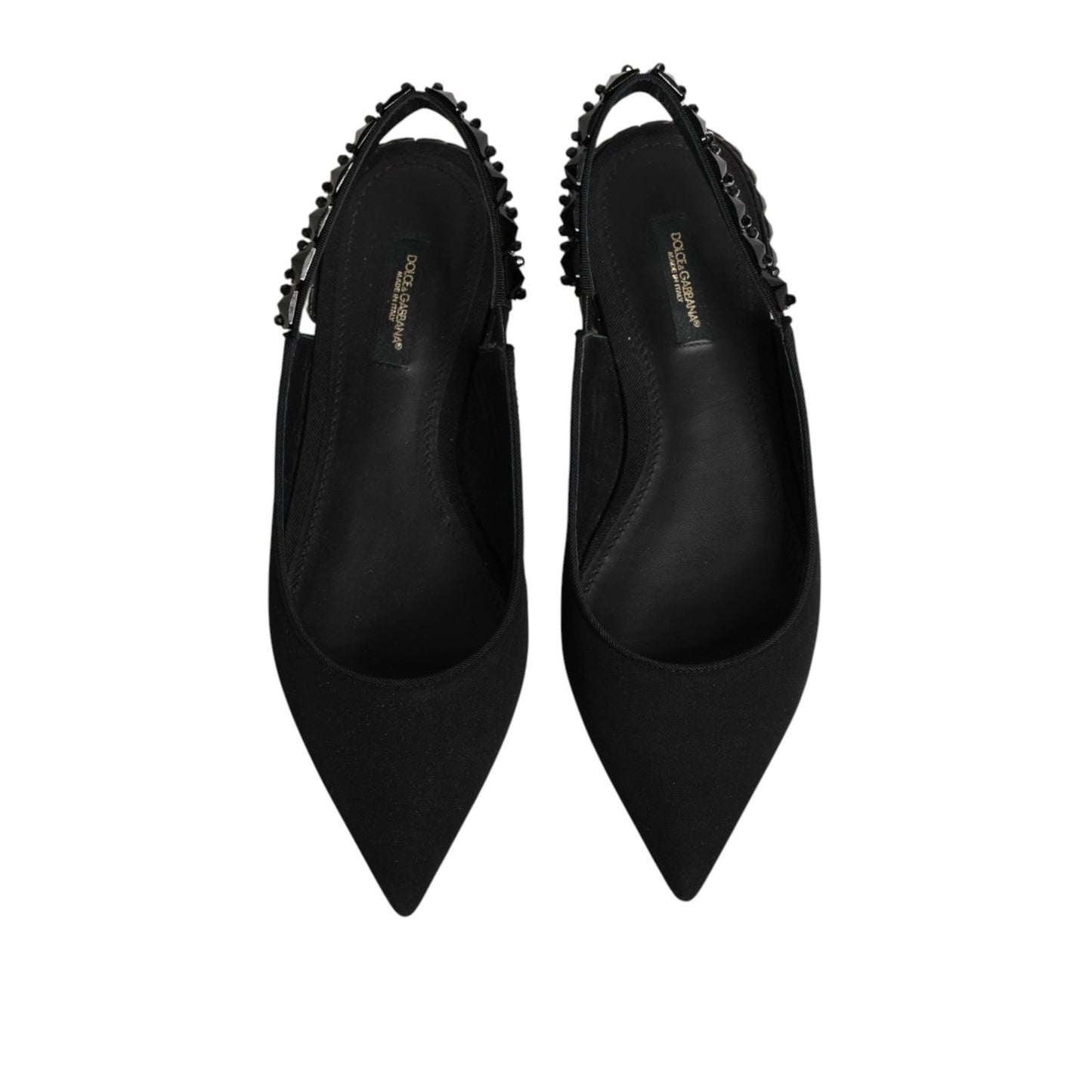 Dolce & Gabbana Black Crystal Charmeuse Slingback Shoes