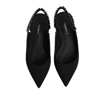 Dolce & Gabbana Black Crystal Charmeuse Slingback Shoes