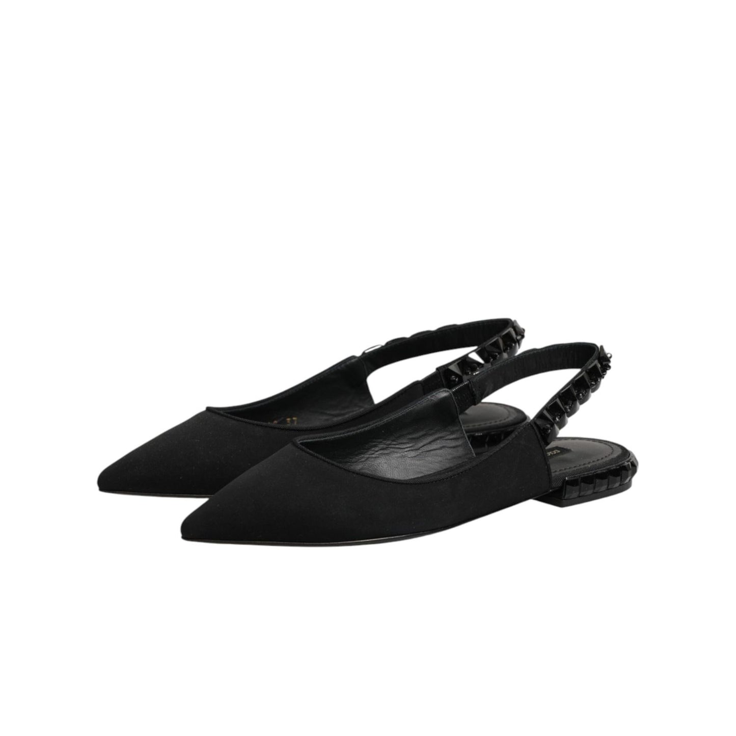 Dolce & Gabbana Black Crystal Charmeuse Slingback Shoes