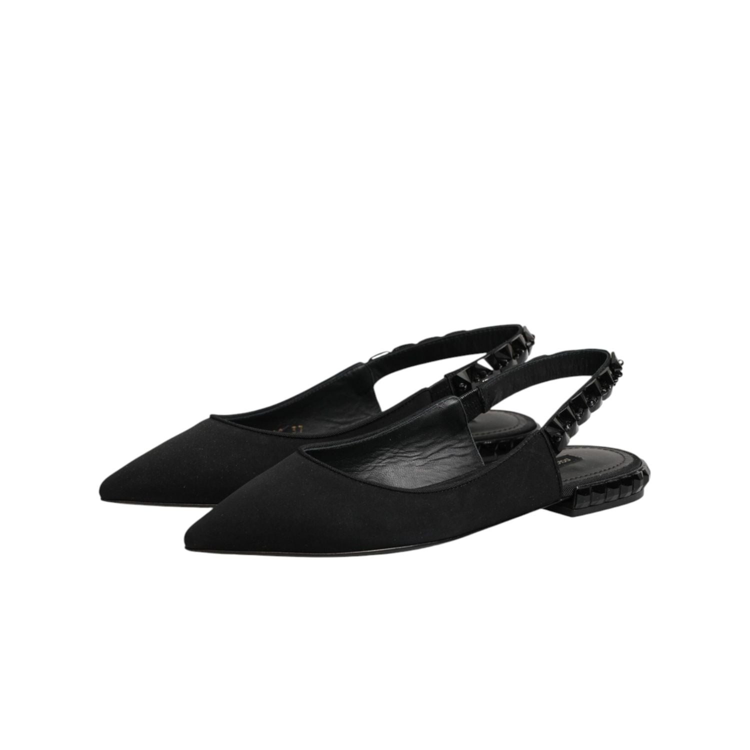 Dolce & Gabbana Black Crystal Charmeuse Slingback Shoes