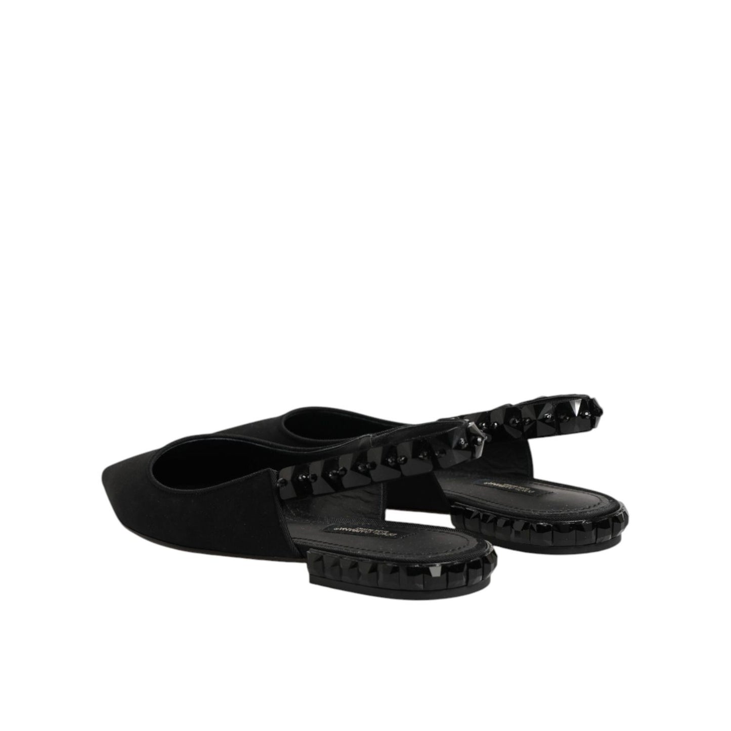 Dolce & Gabbana Black Crystal Charmeuse Slingback Shoes