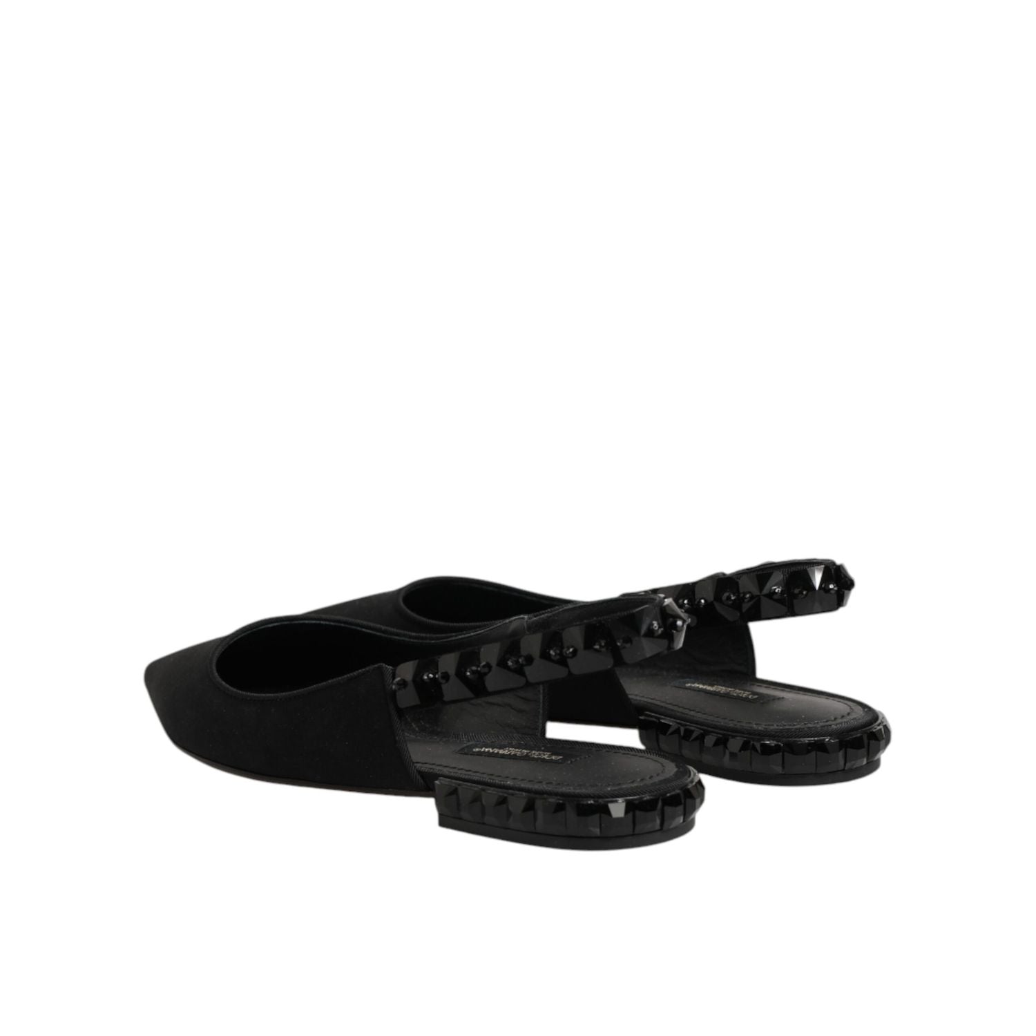 Dolce & Gabbana Black Crystal Charmeuse Slingback Shoes