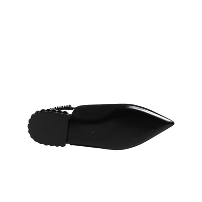 Dolce & Gabbana Black Crystal Charmeuse Slingback Shoes