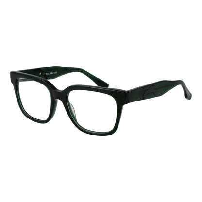 Trussardi Green Acetate Glasses (Frames) for men, full-rim square style with demo lenses, green frame, and spring hinge, size 52-18-145.