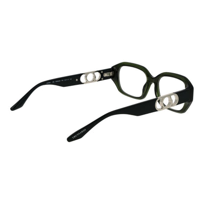 Trussardi Green Acetate Glasses (Frames) in full-rim rectangular style with demo lenses and spring hinge for women.