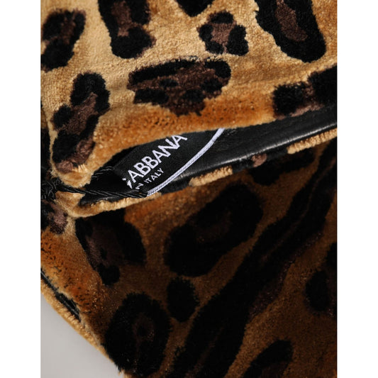 Dolce & Gabbana Brown Black Leopard Leather Elbow Length Mitten Gloves