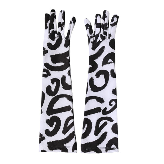 Dolce & Gabbana Black White DG Logo Elbow Length Mitten Gloves