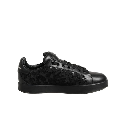 Dolce & Gabbana Black Floral Lace Low Top Sneakers Shoes