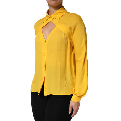 Moschino Couture Yellow Silk Collared Long Sleeves Top