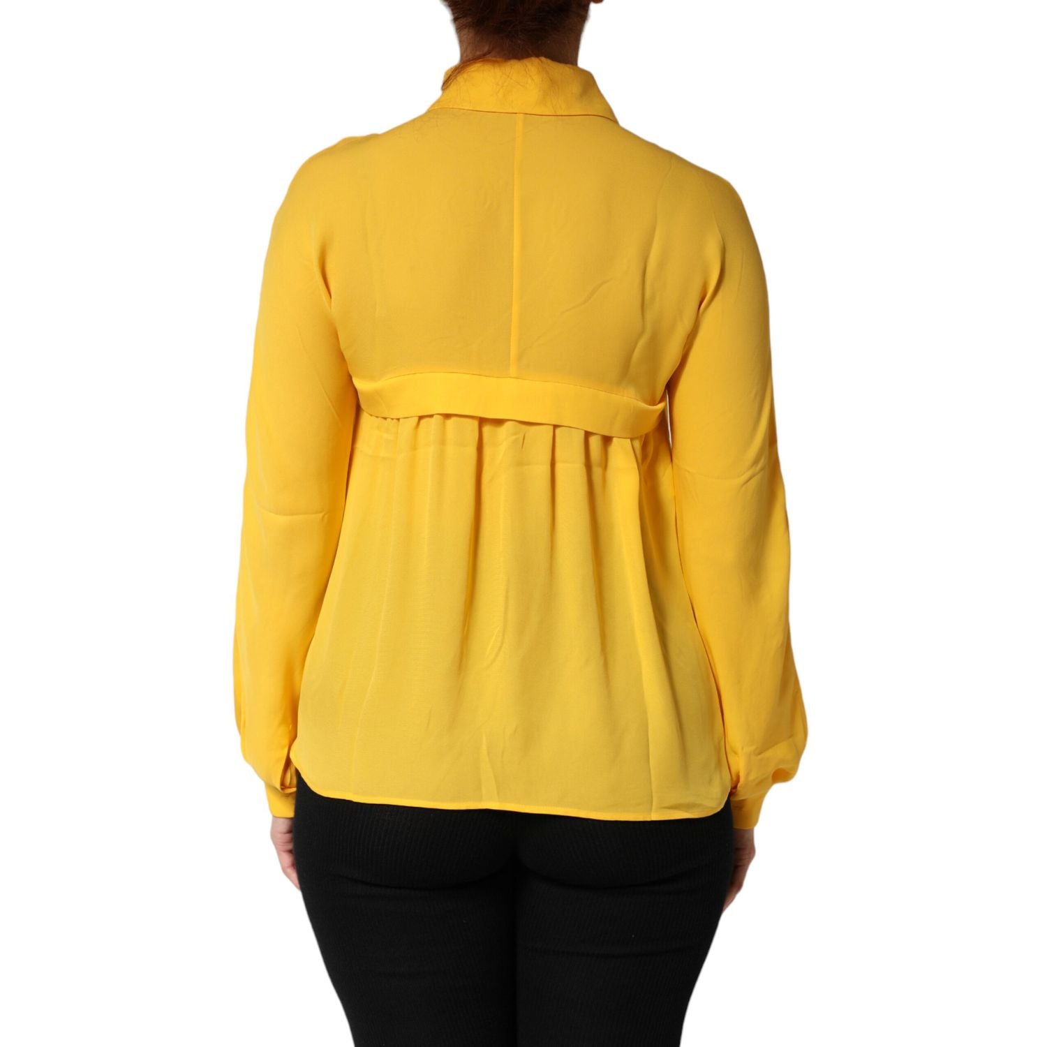 Moschino Couture Yellow Silk Collared Long Sleeves  Top