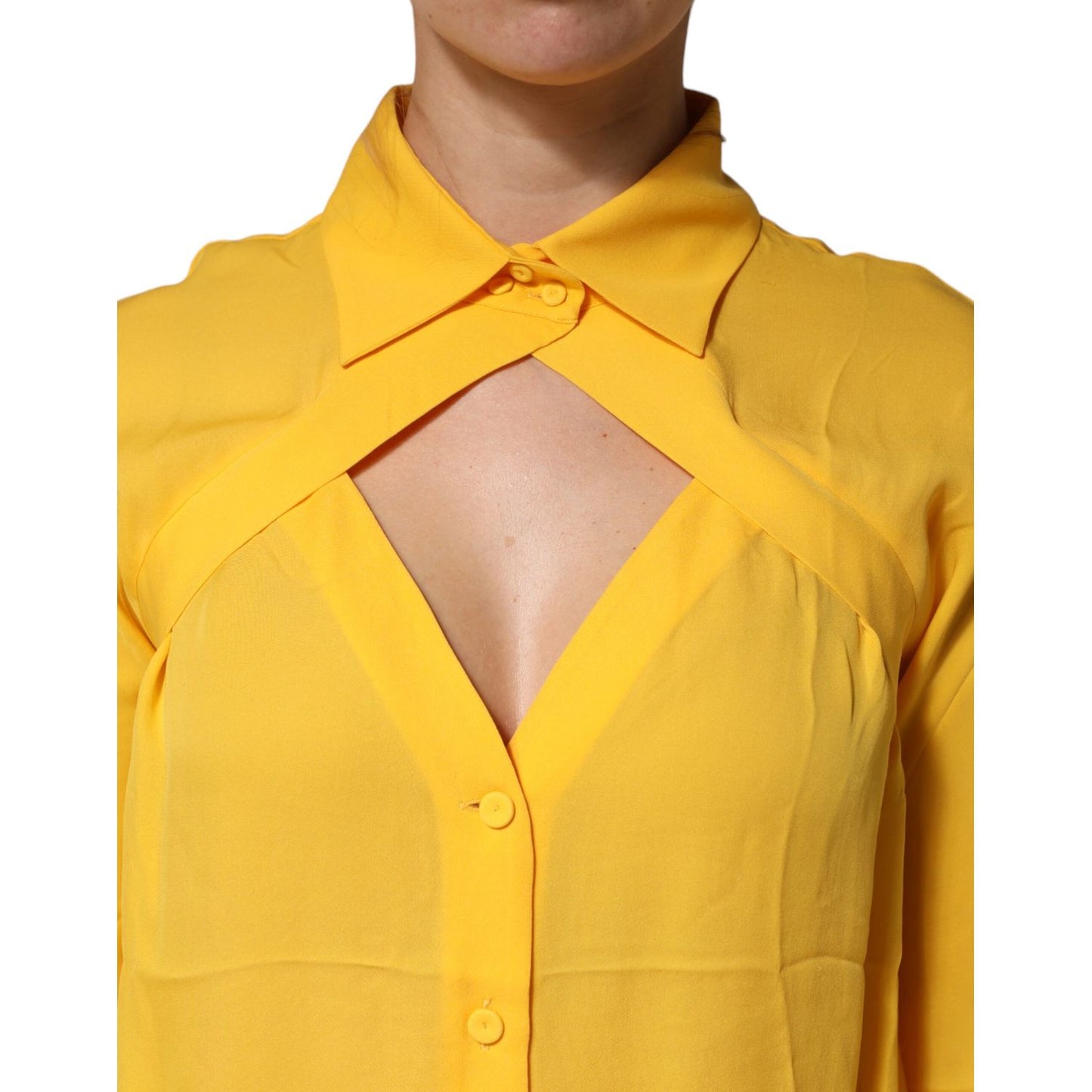 Moschino Couture Yellow Silk Collared Long Sleeves Top