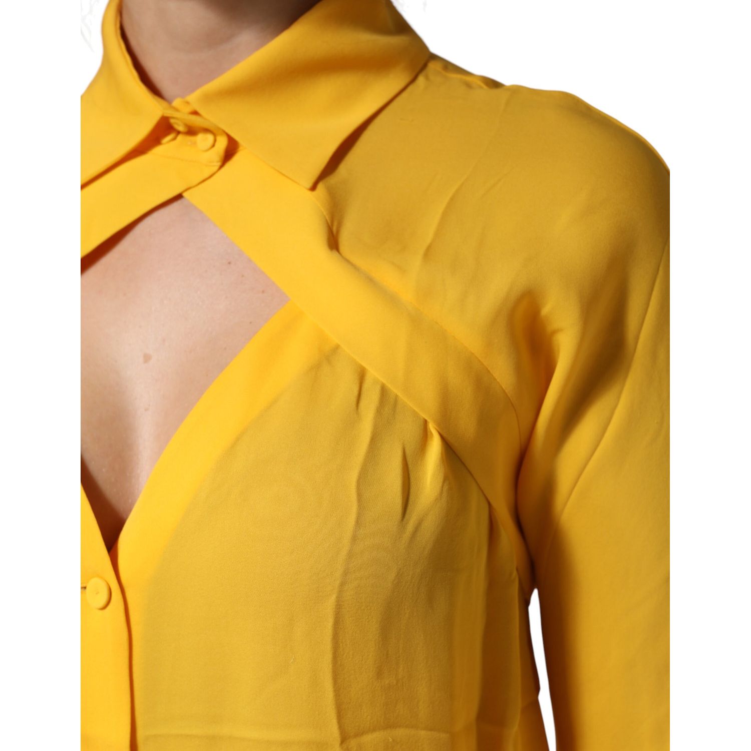 Moschino Couture Yellow Silk Collared Long Sleeves  Top