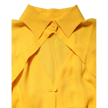 Moschino Couture Yellow Silk Collared Long Sleeves Top