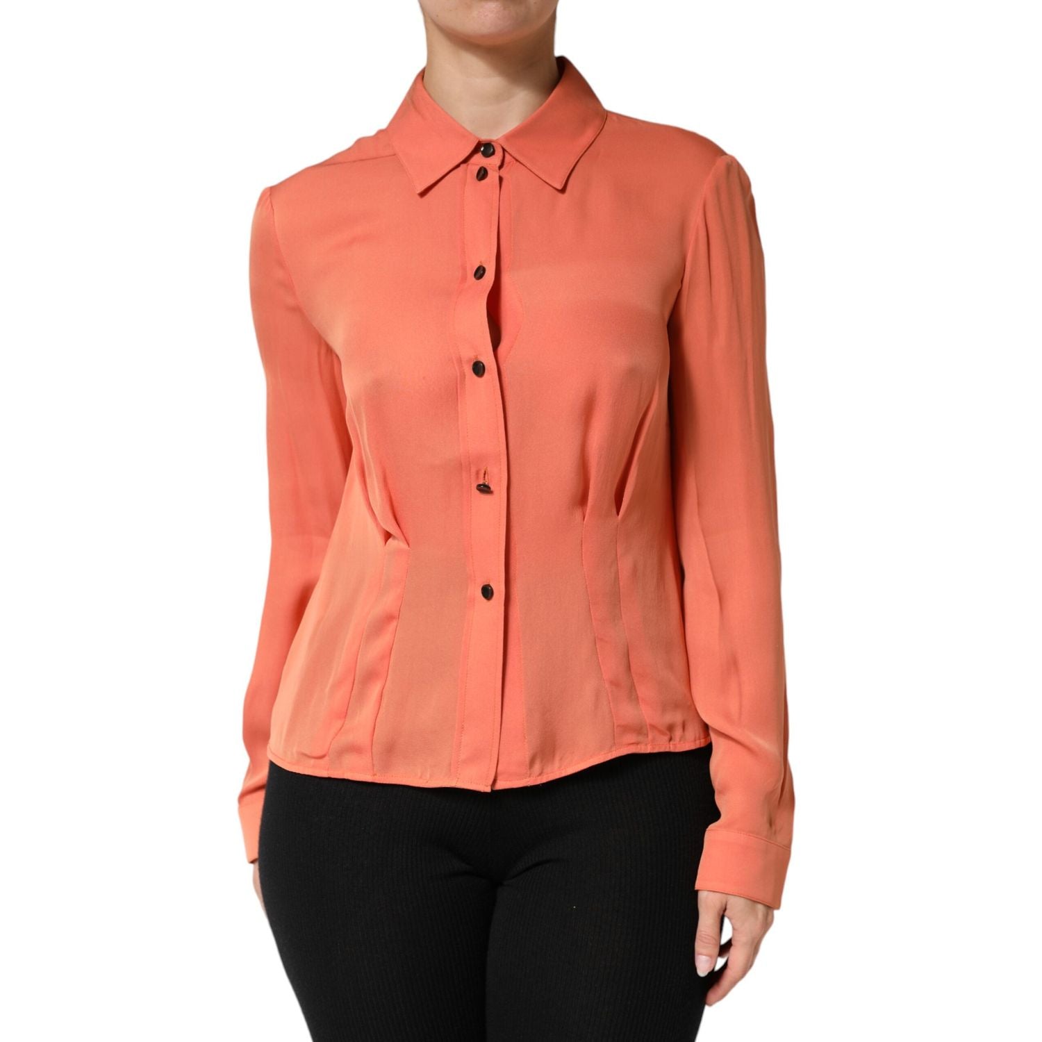 Emporio Armani Orange Collared Button Down Long Sleeves  Top