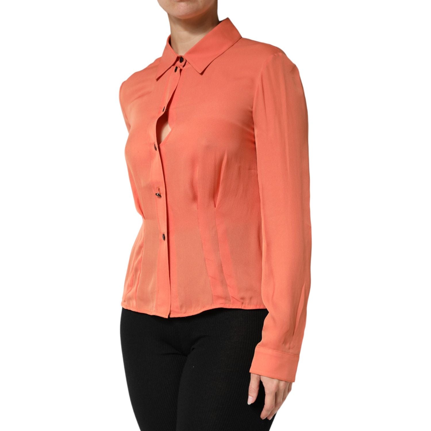 Emporio Armani Orange Collared Button Down Long Sleeves  Top