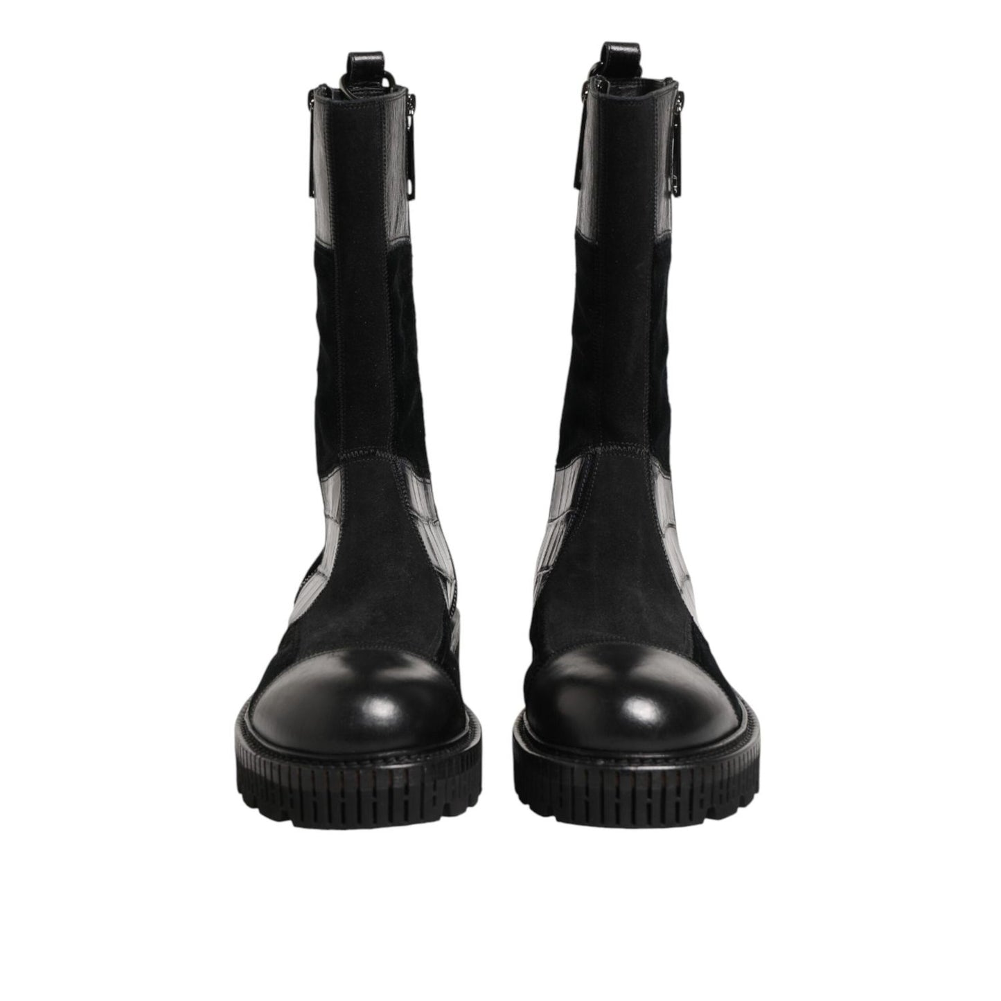 Dolce & Gabbana Black Patchwork Leather Mid Calf Boot Shoes