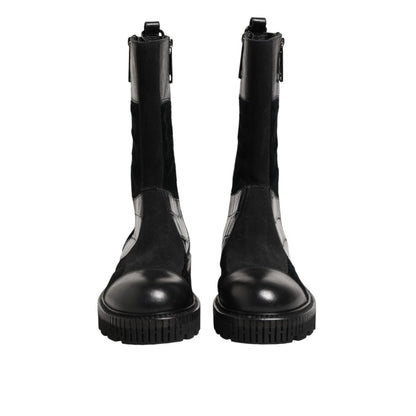 Dolce & Gabbana Black Patchwork Leather Mid Calf Boot Shoes