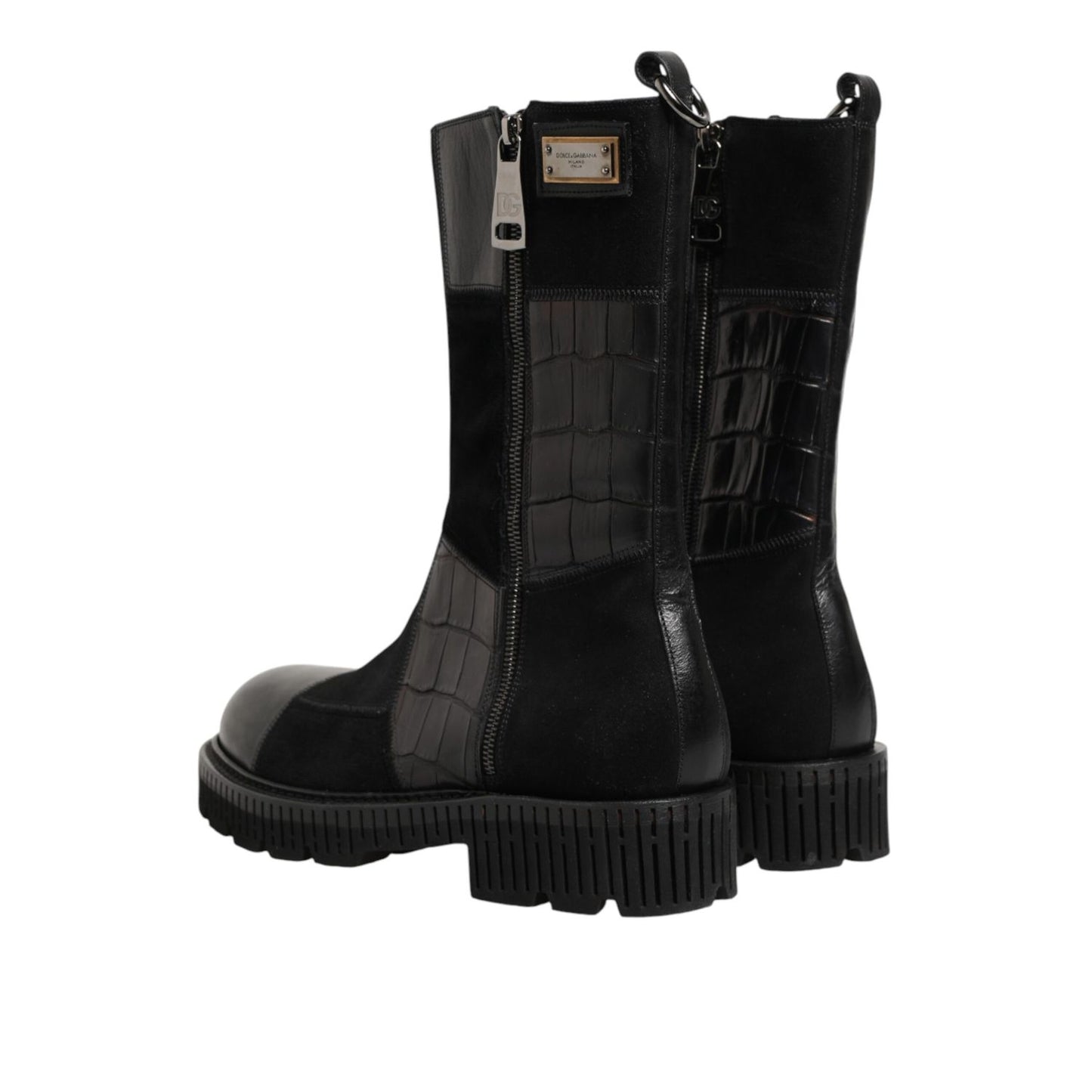 Dolce & Gabbana Black Patchwork Leather Mid Calf Boot Shoes