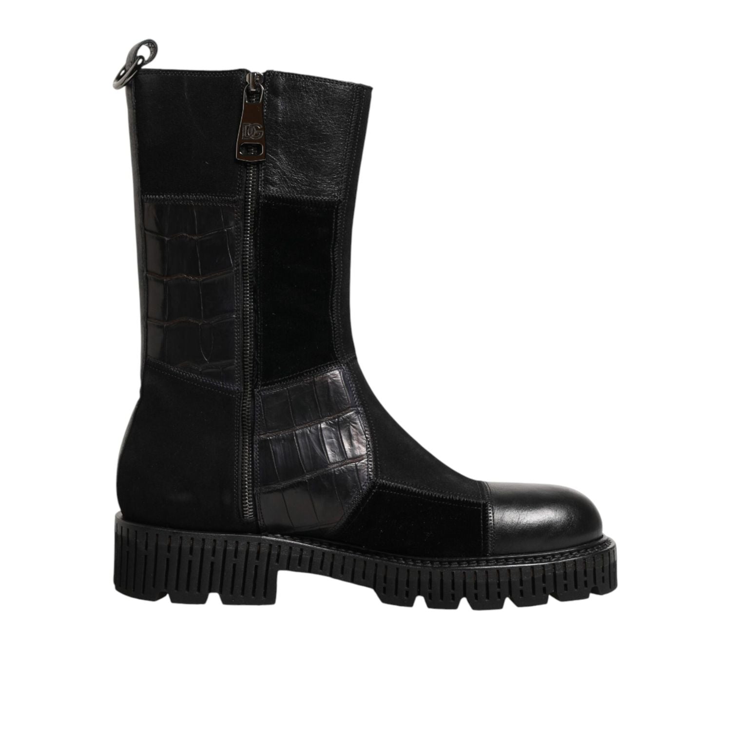 Dolce & Gabbana Black Patchwork Leather Mid Calf Boot  Shoes
