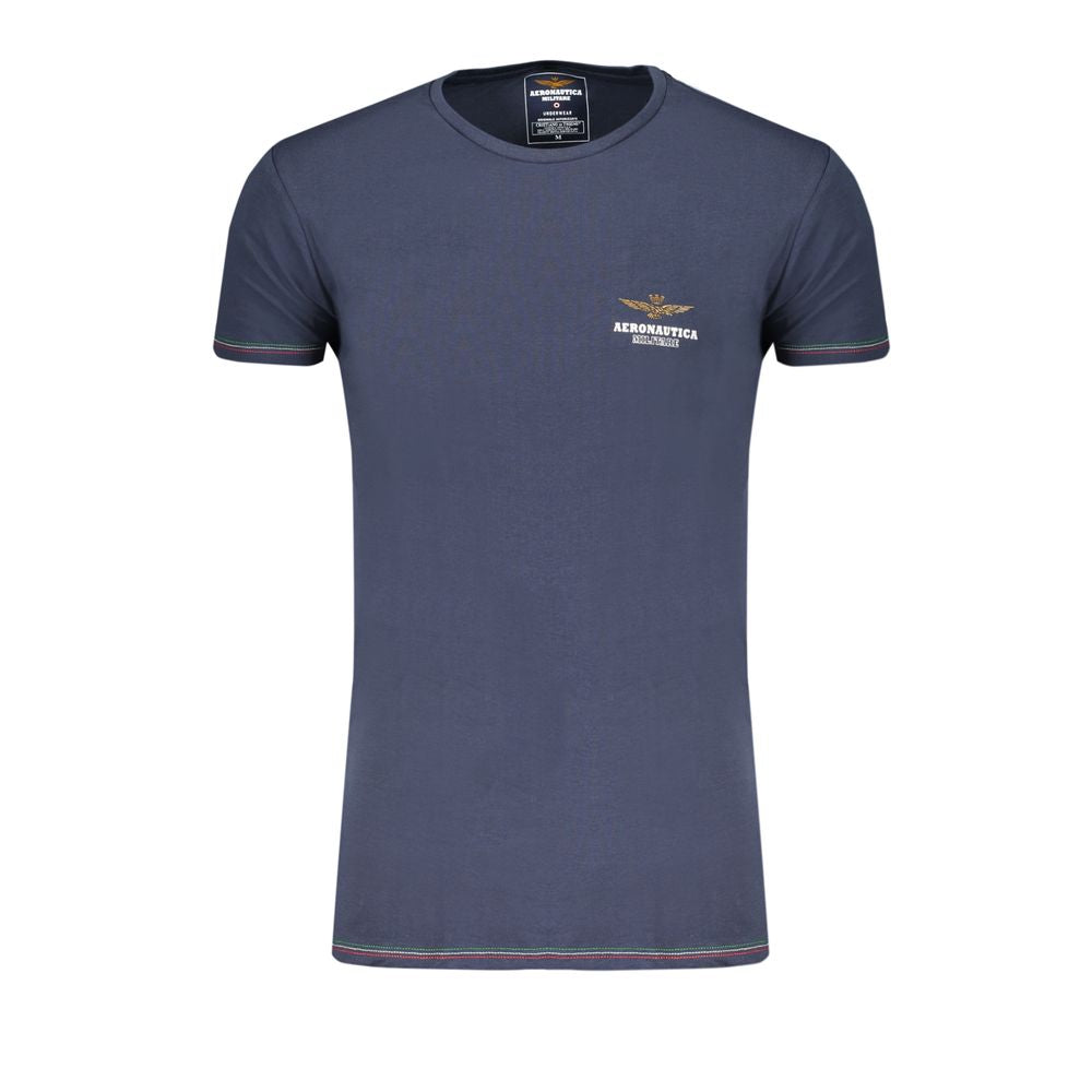 Aeronautica Militare Blue Cotton Underwear - External T-shirt with short sleeves, crew neck, contrast details, and logo print.