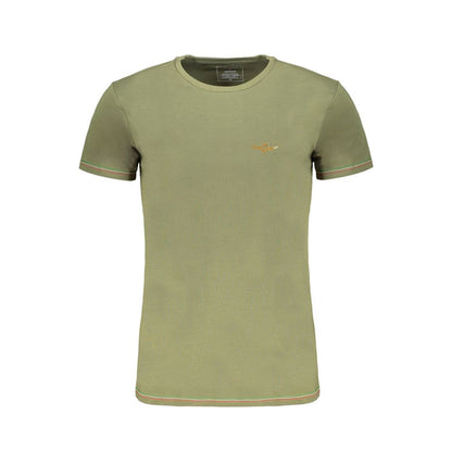 Aeronautica Militare Green Cotton T-Shirt with short sleeves, crew neck, contrast details, and logo print.