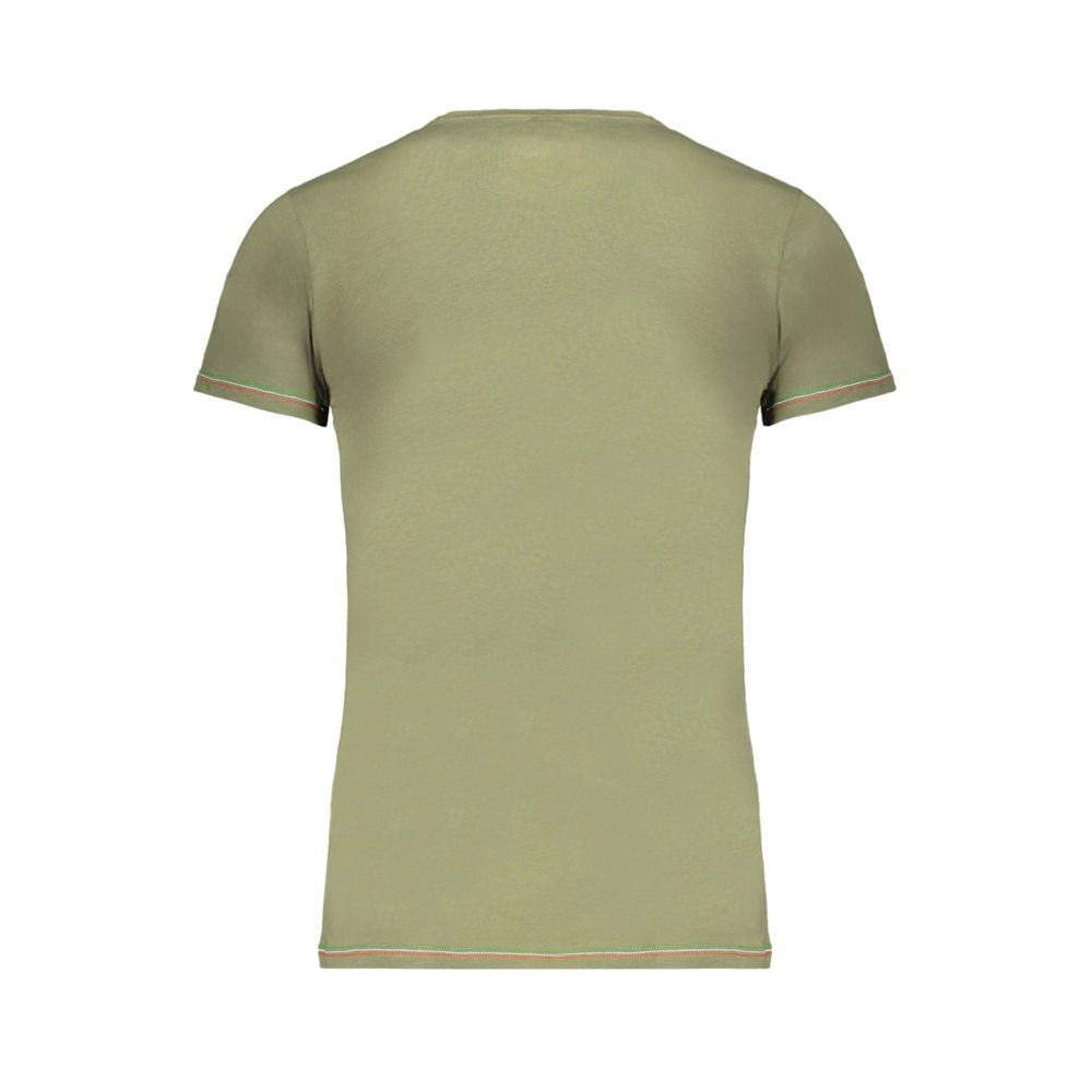 Rear view of Aeronautica Militare Green Cotton T-Shirt featuring short sleeves, crew neck, and contrast details.