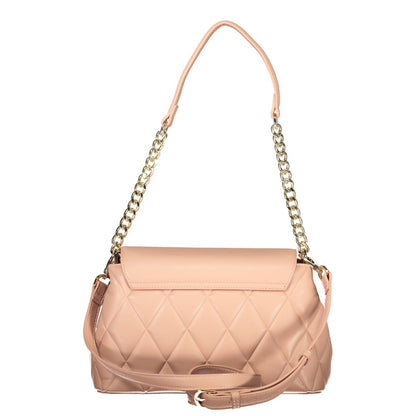 Mario Valentino Pink Polyethylene Women Handbag with chain handle and adjustable strap on white background.