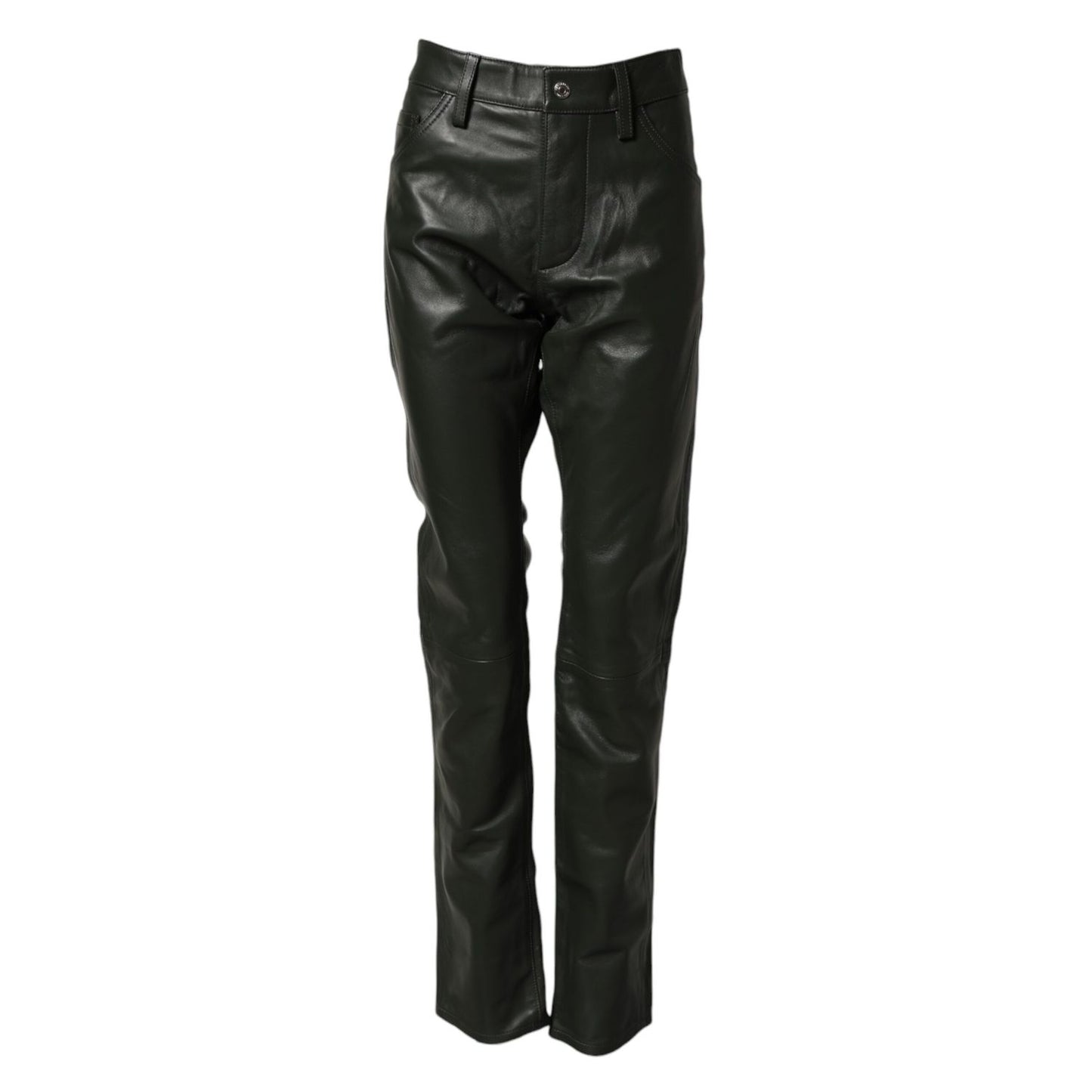 Dsquared² Black Full Grain Leather Mid Waist Trouser Pants