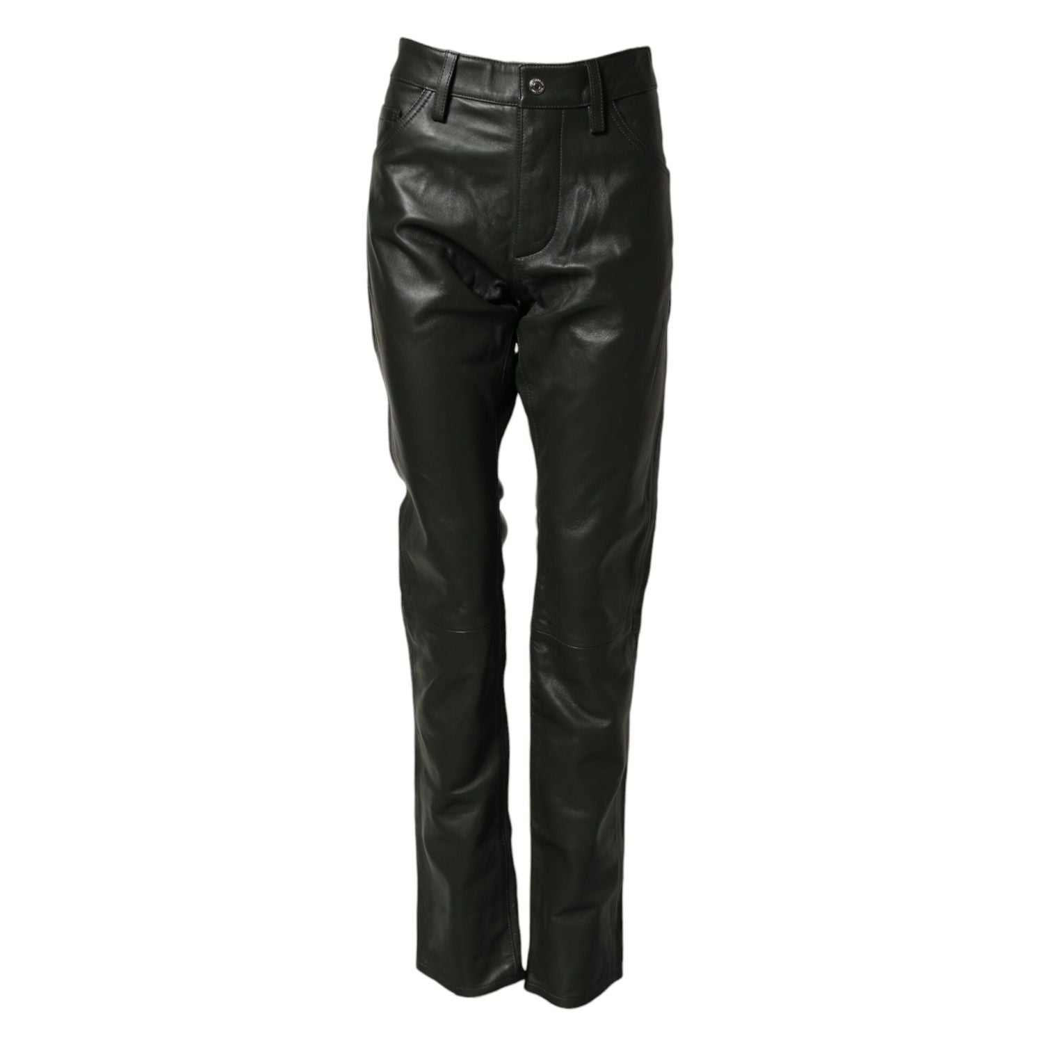 Dsquared² Black Full Grain Leather Mid Waist Trouser Pants