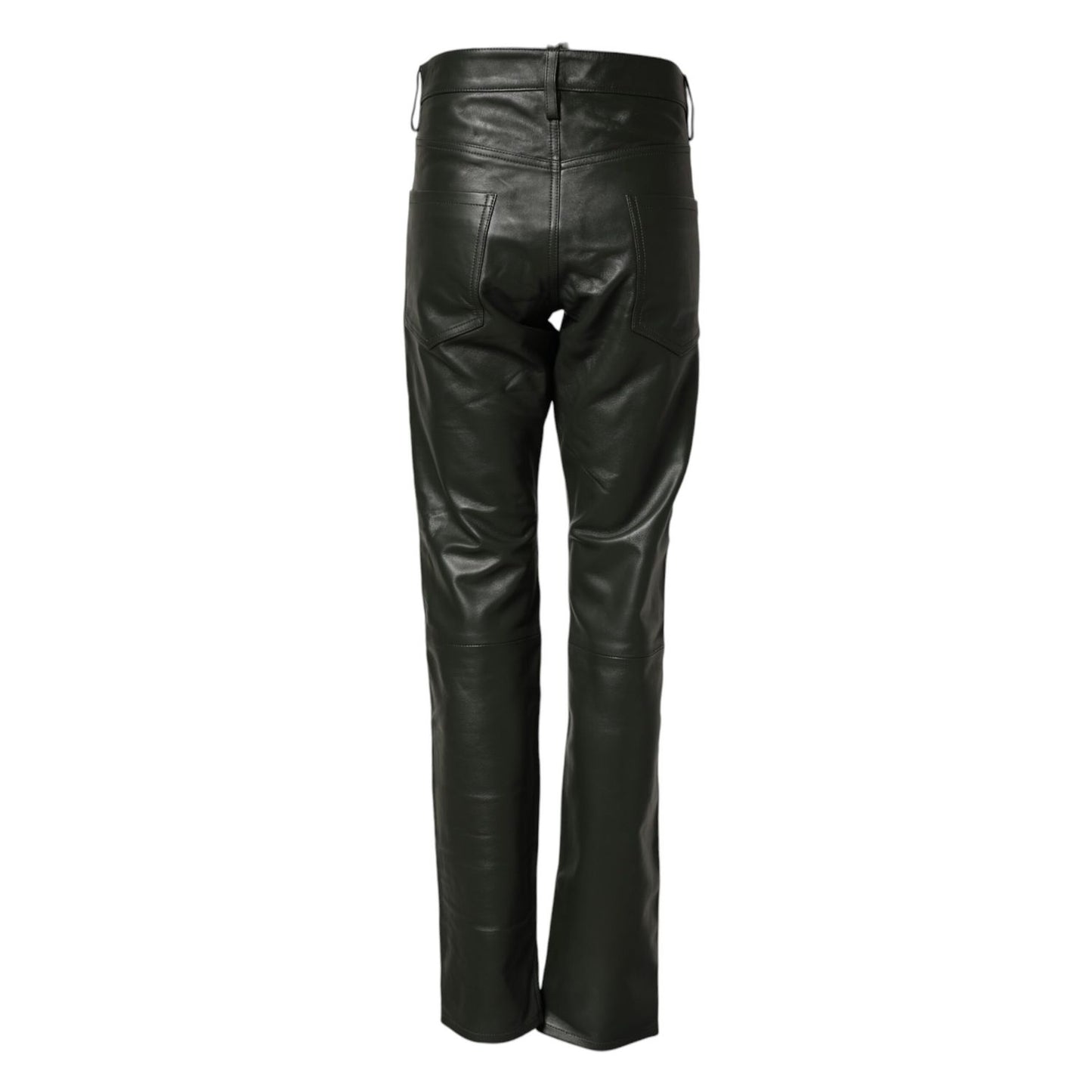 Dsquared² Black Full Grain Leather Mid Waist Trouser Pants