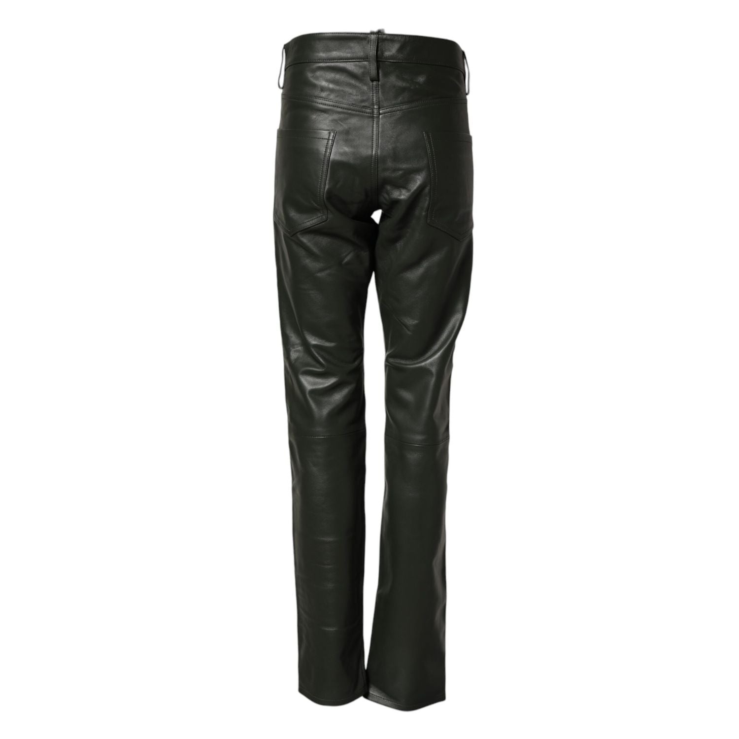 Dsquared² Black Full Grain Leather Mid Waist Trouser Pants