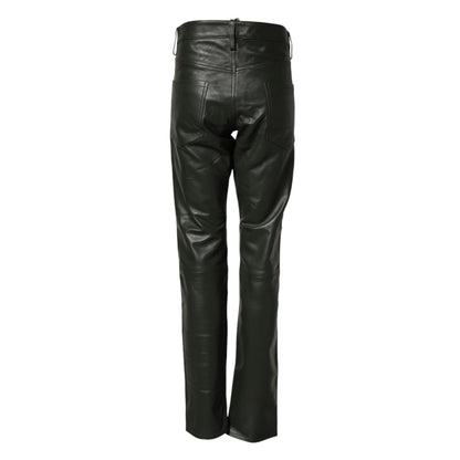 Dsquared² Black Full Grain Leather Mid Waist Trouser Pants