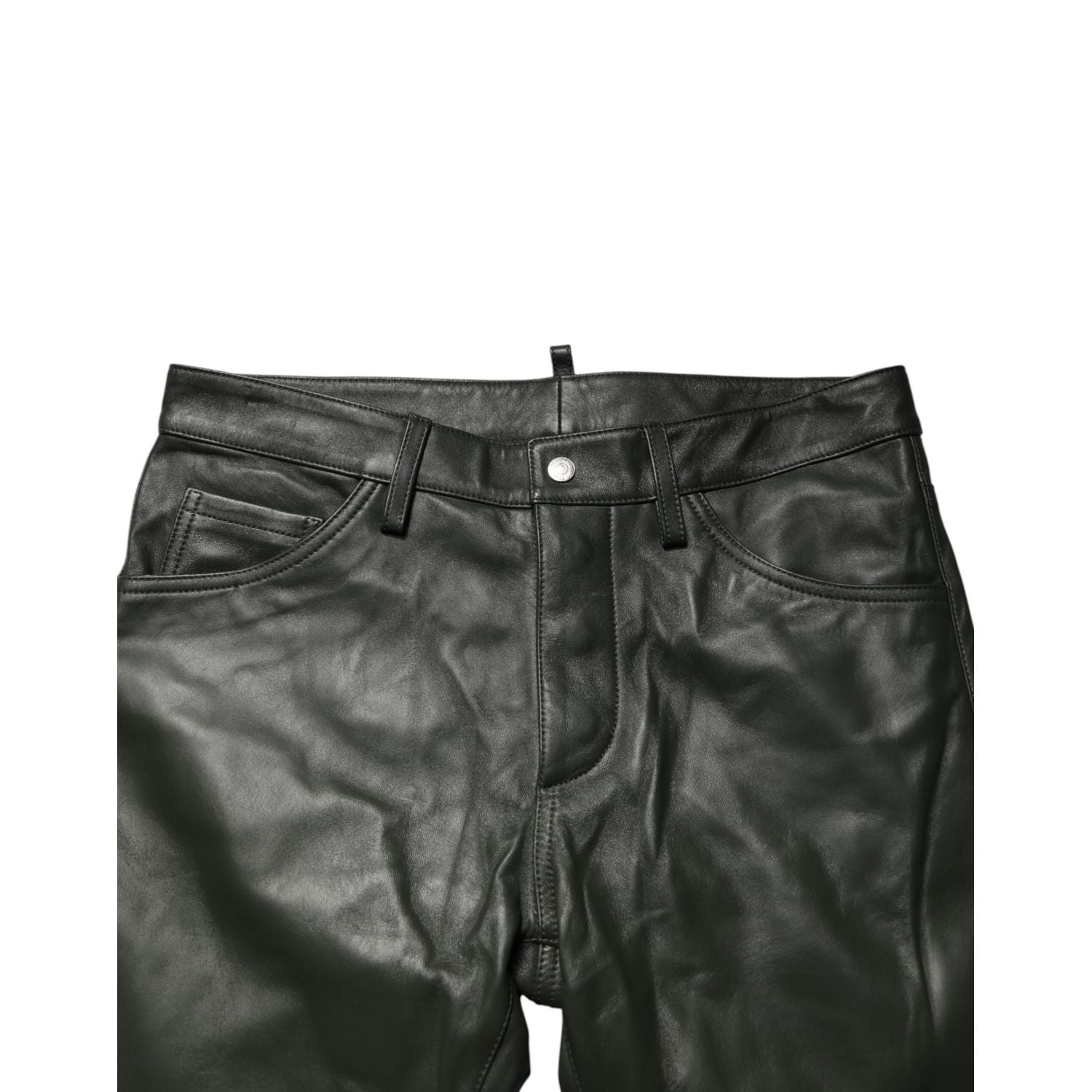 Dsquared² Black Full Grain Leather Mid Waist Trouser Pants