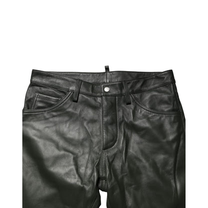 Dsquared² Black Full Grain Leather Mid Waist Trouser Pants