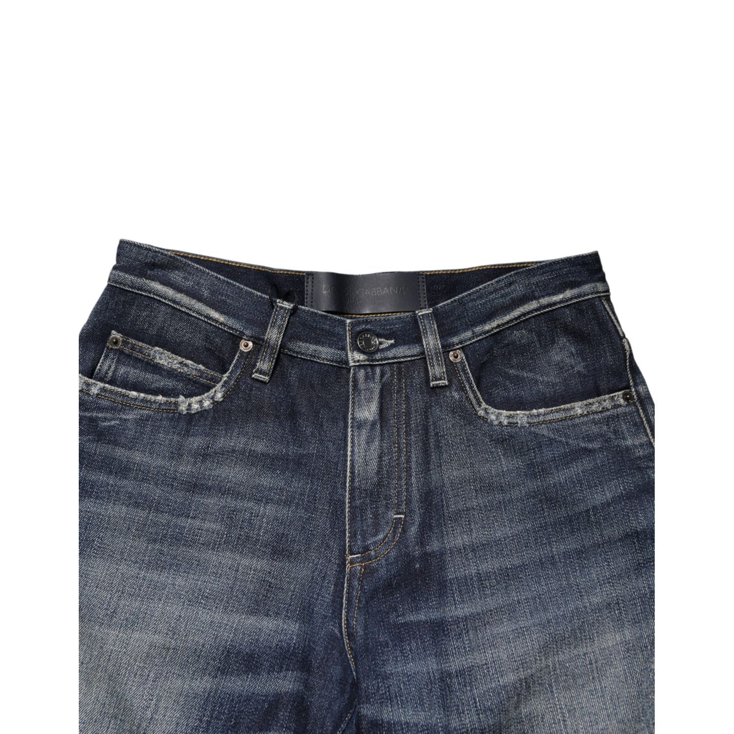 Dolce & Gabbana Blue Cotton Distressed Denim Bermuda Shorts