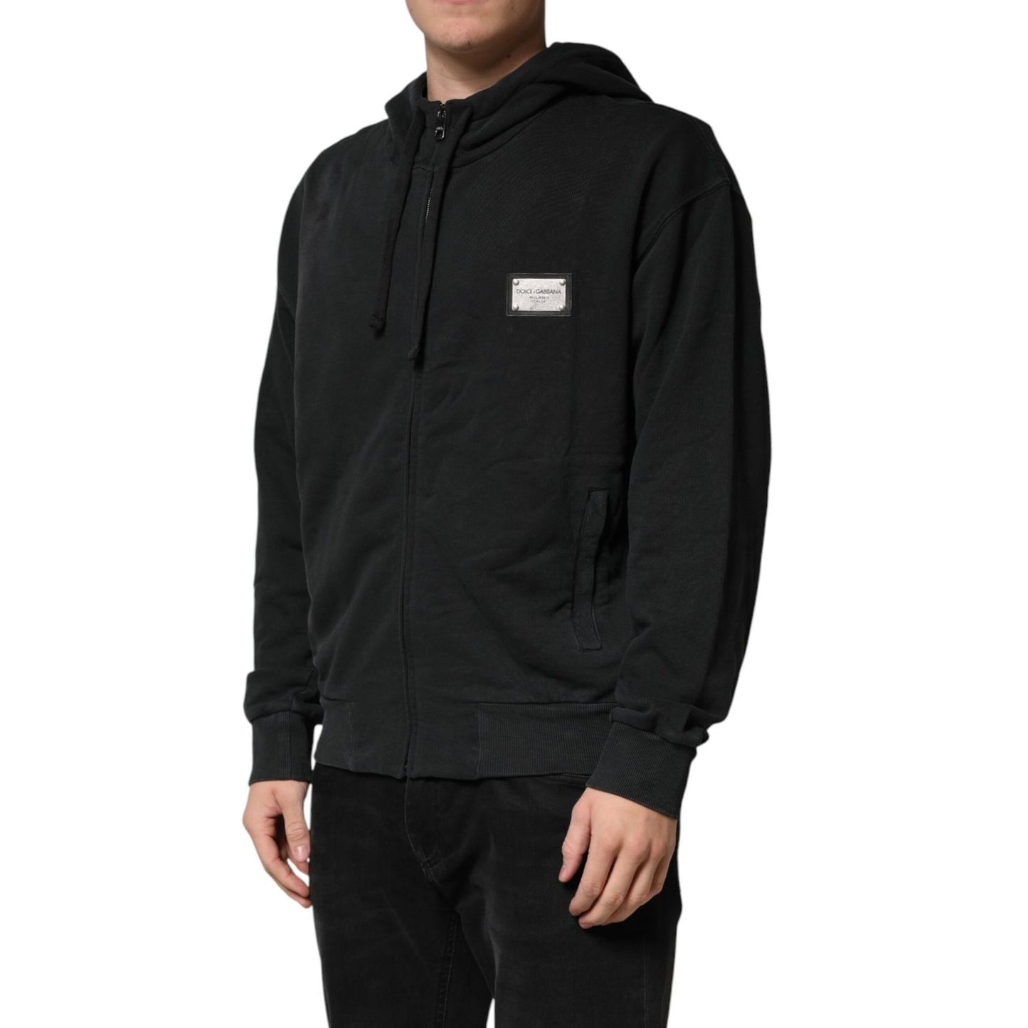 Dolce & Gabbana Black Full Zip Hooded Men Sweatshirt Sweater