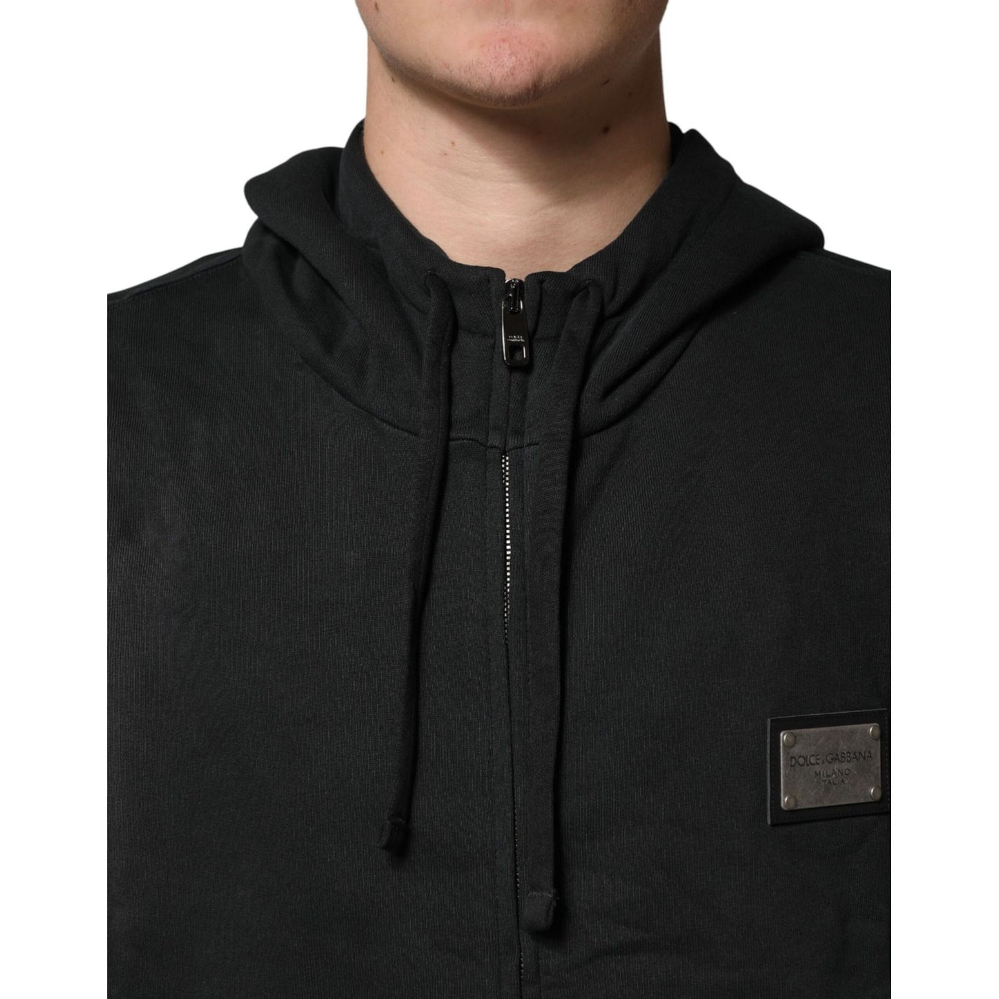 Dolce & Gabbana Black Full Zip Hooded Men Sweatshirt Sweater
