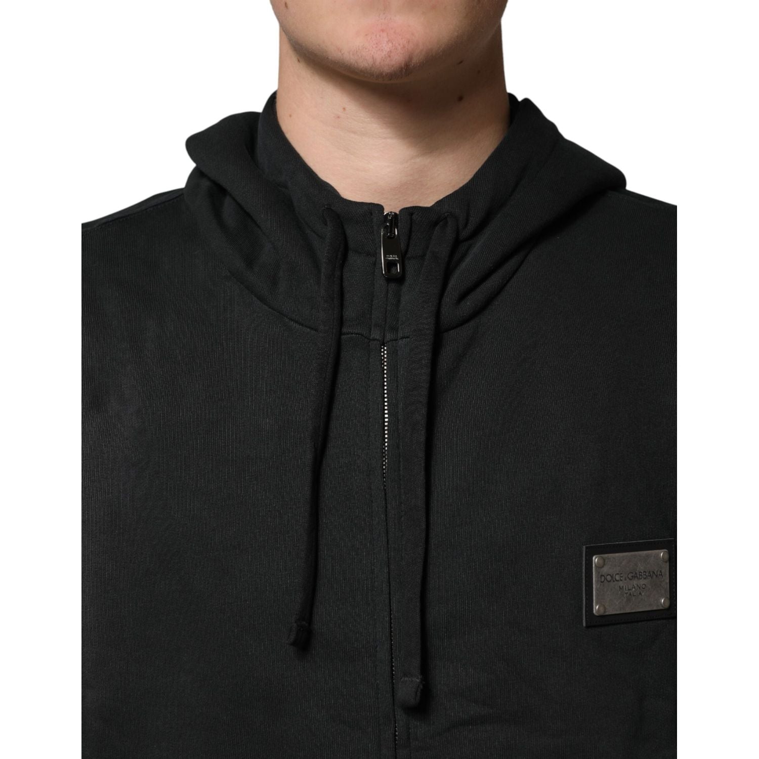 Dolce & Gabbana Black Full Zip Hooded Men Sweatshirt Sweater