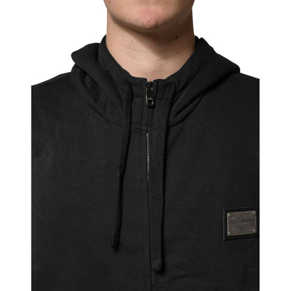 Dolce & Gabbana Black Full Zip Hooded Men Sweatshirt Sweater
