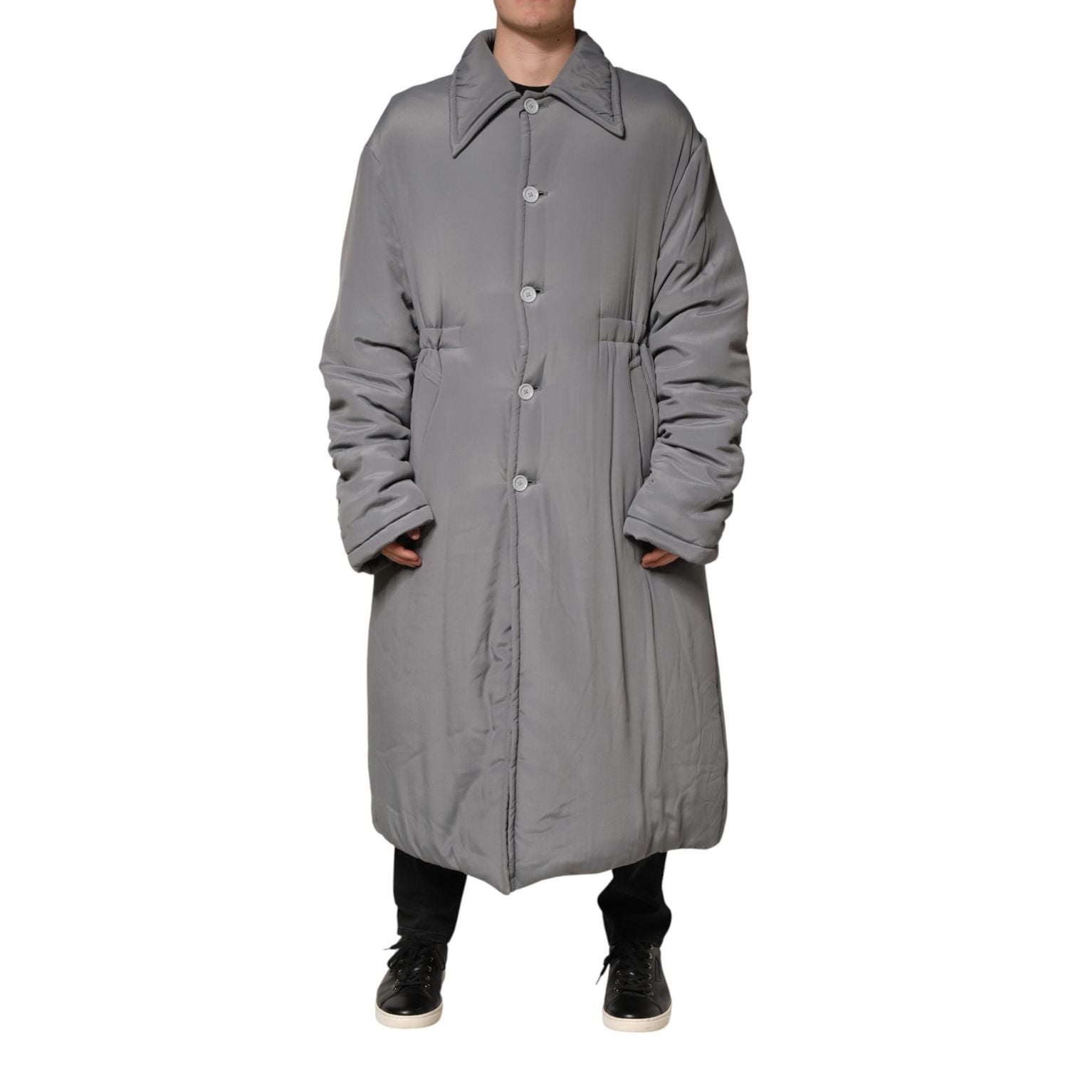 Dolce & Gabbana Gray Acetate Padded Collared Coat Jacket