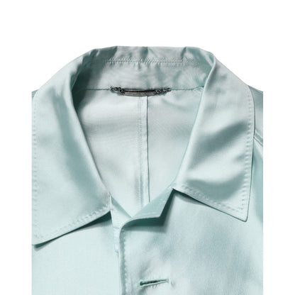 Dolce & Gabbana Teal Satin Collared Long Trench Coat Jacket
