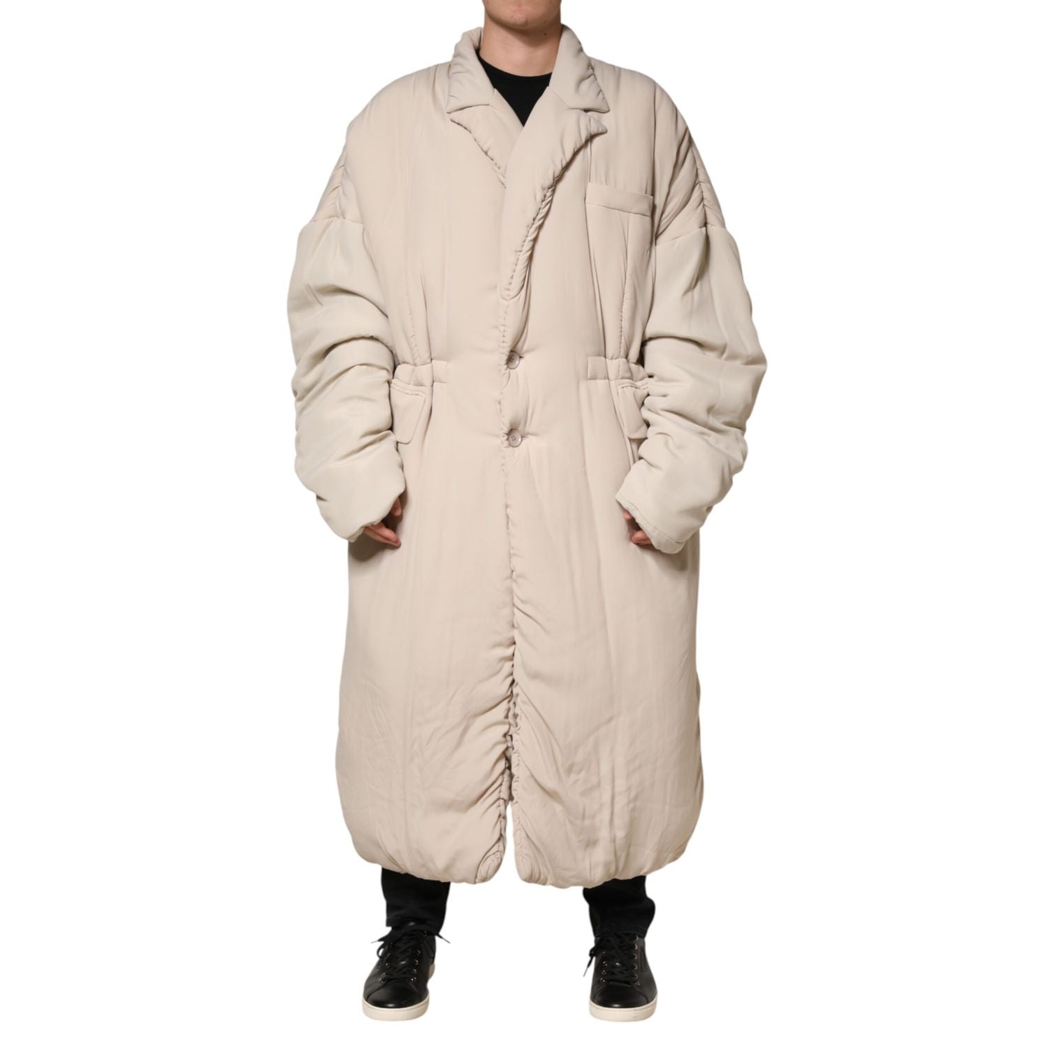 Dolce & Gabbana Beige Padded Collared Long Trench Coat Jacket