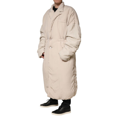 Dolce & Gabbana Beige Padded Collared Long Trench Coat Jacket