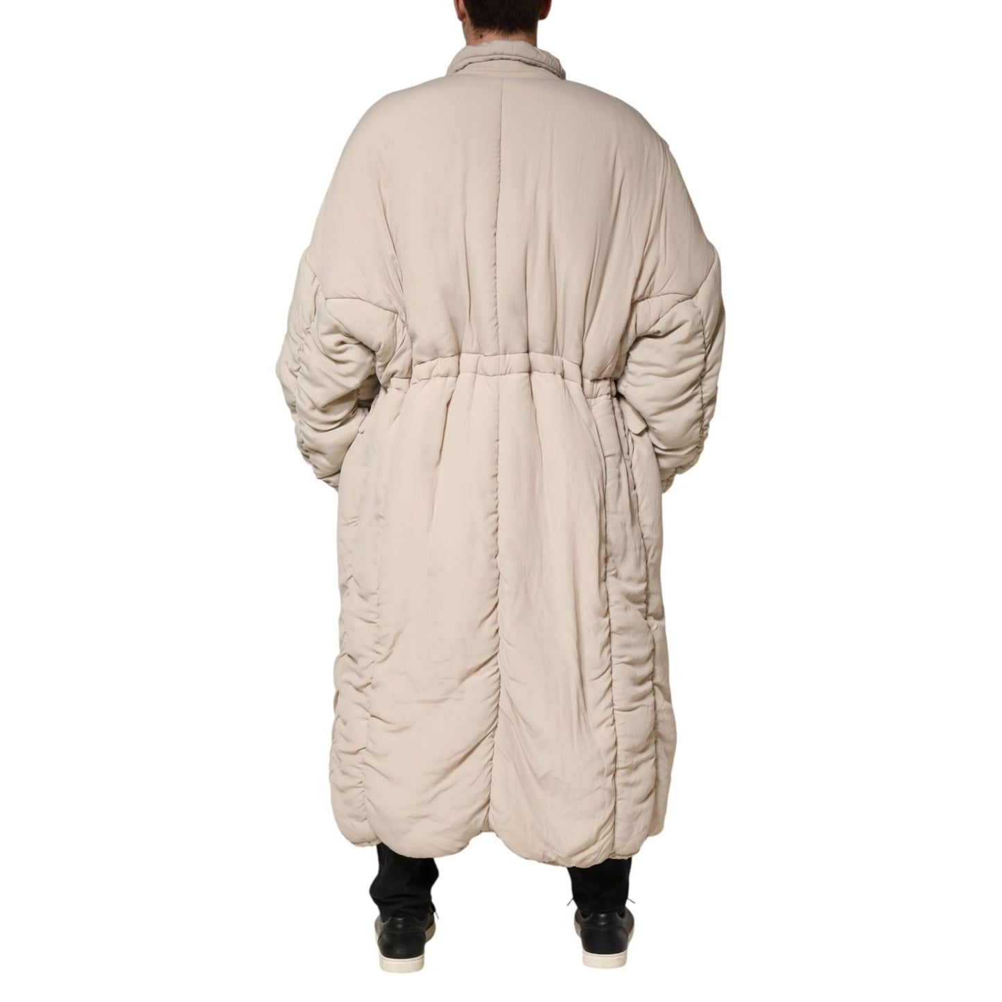 Dolce & Gabbana Beige Padded Collared Long Trench Coat Jacket