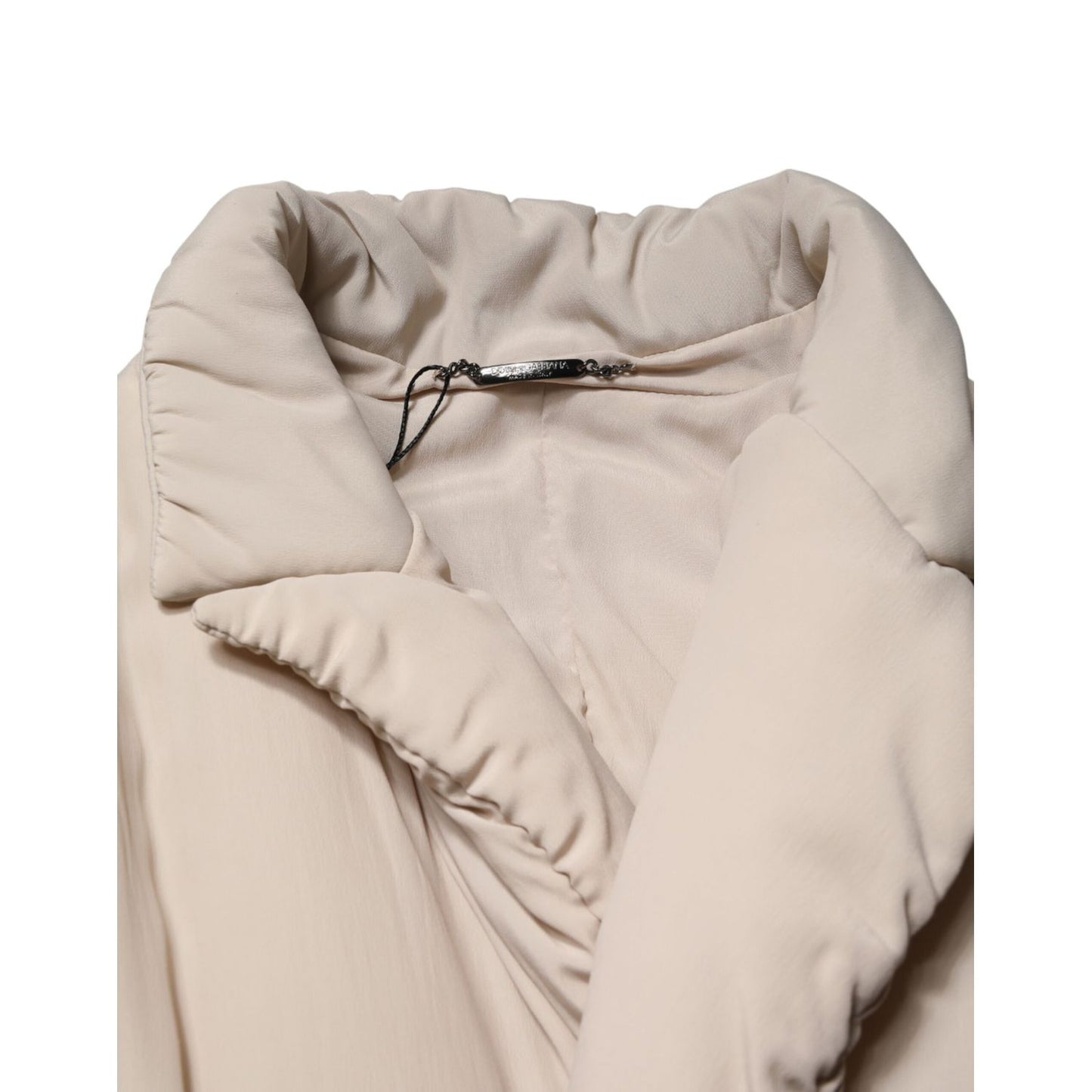 Dolce & Gabbana Beige Padded Collared Long Trench Coat Jacket
