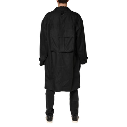 Dolce & Gabbana Black Pockets Collared Trench Coat Jacket
