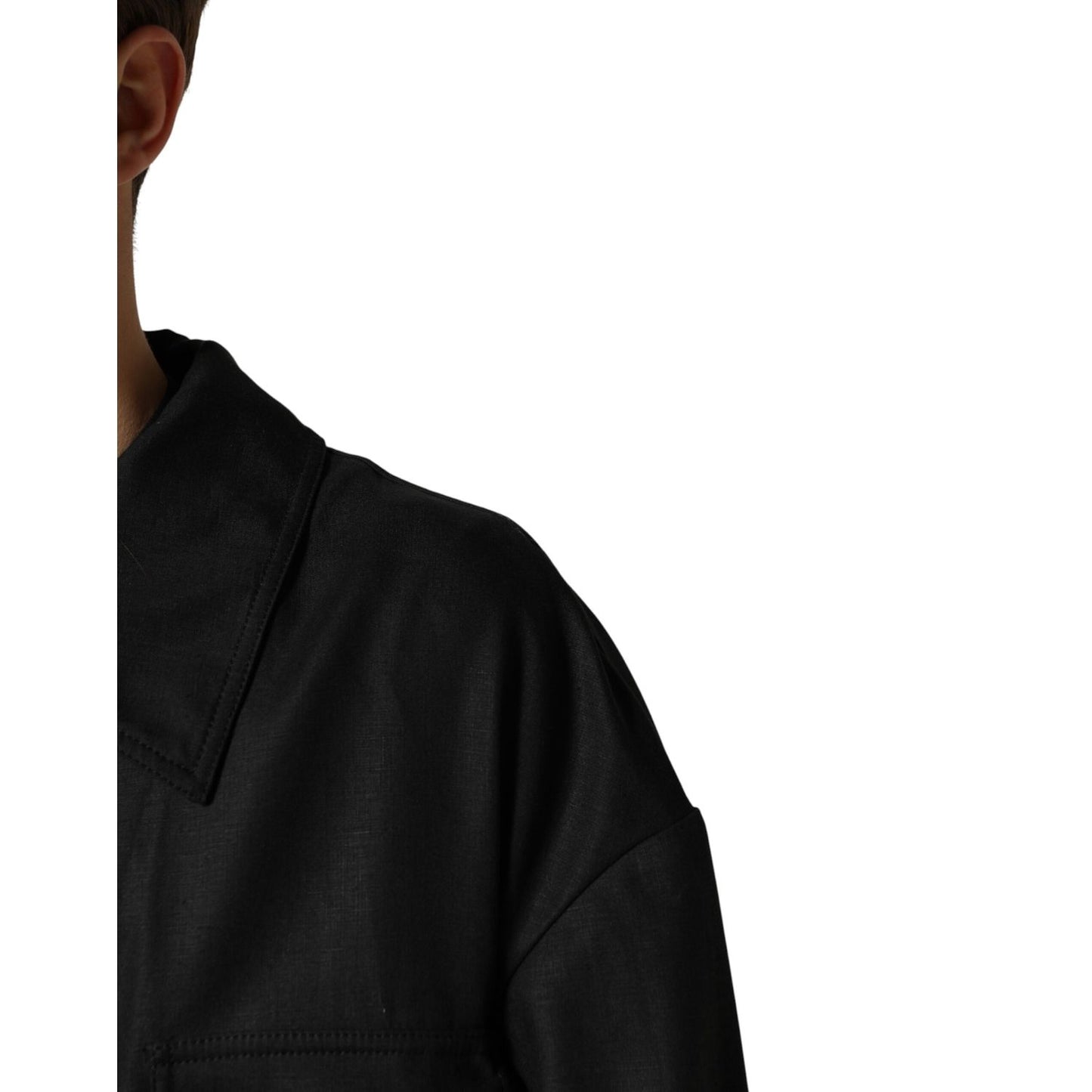 Dolce & Gabbana Black Pockets Collared Trench Coat Jacket